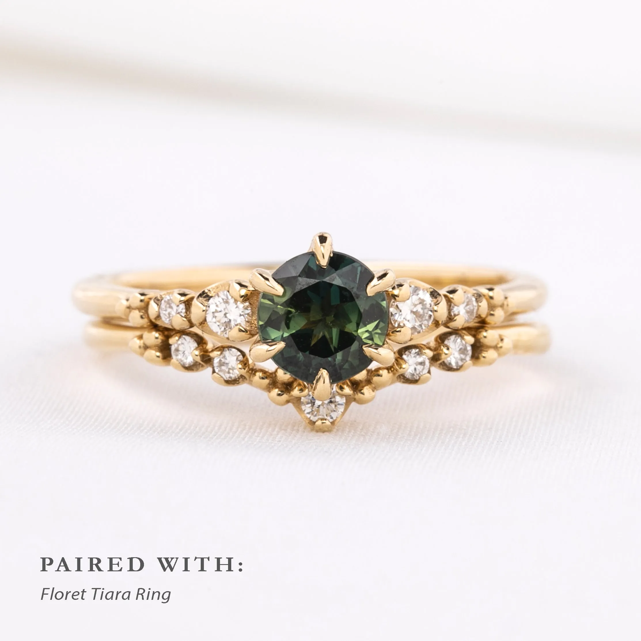 Estel Fleur Six Prongs Ring 0.76ct Green Australia Sapphire, 14k Yellow Gold (One of a kind)