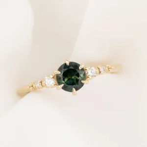 Estel Fleur Six Prongs Ring 0.76ct Green Australia Sapphire, 14k Yellow Gold (One of a kind)