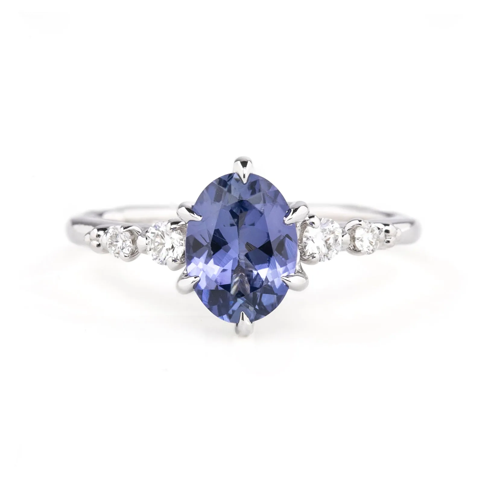 Estel Fleur Six Prongs Ring 1.56ct Blue Umba Sapphire, 14k White Gold (One of a kind)
