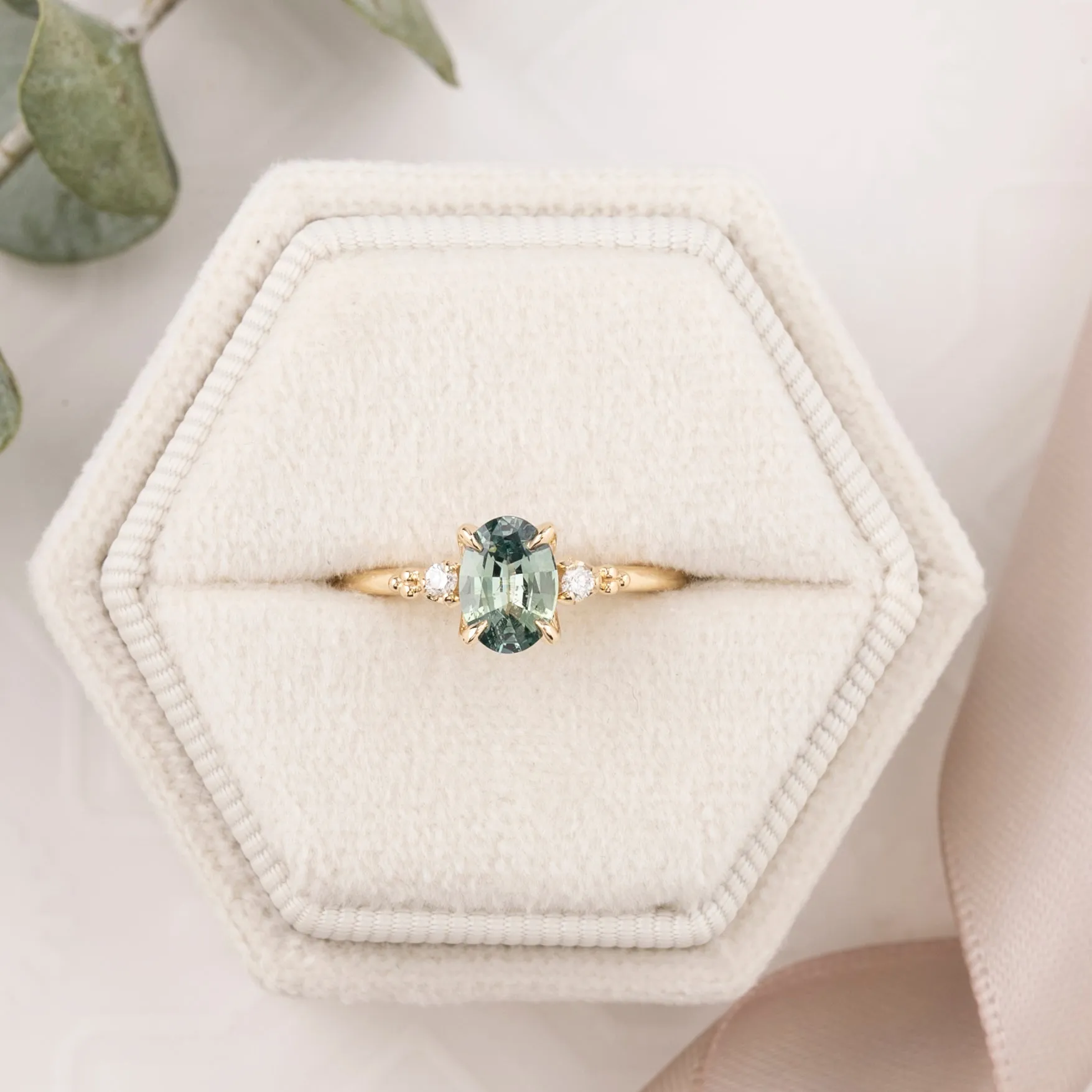 Estel Ring 0.72ct Green Madagascar Sapphire, 14k Yellow Gold (One of a kind)