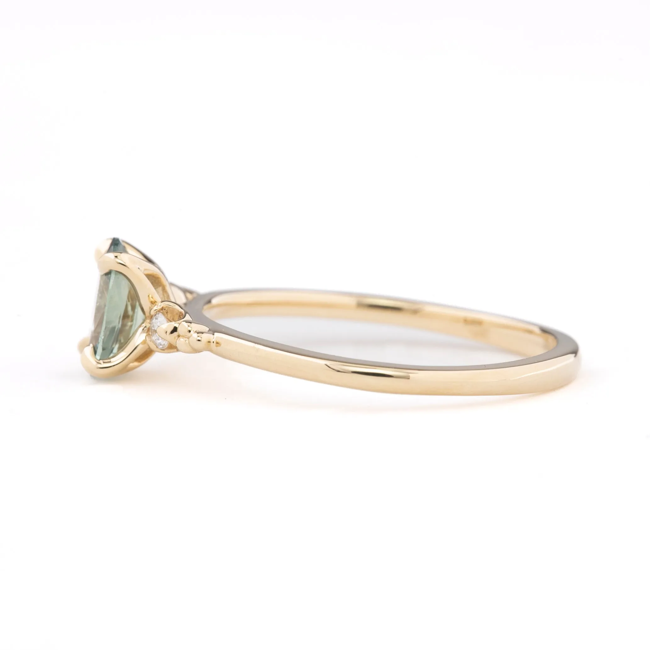 Estel Ring 0.72ct Green Madagascar Sapphire, 14k Yellow Gold (One of a kind)
