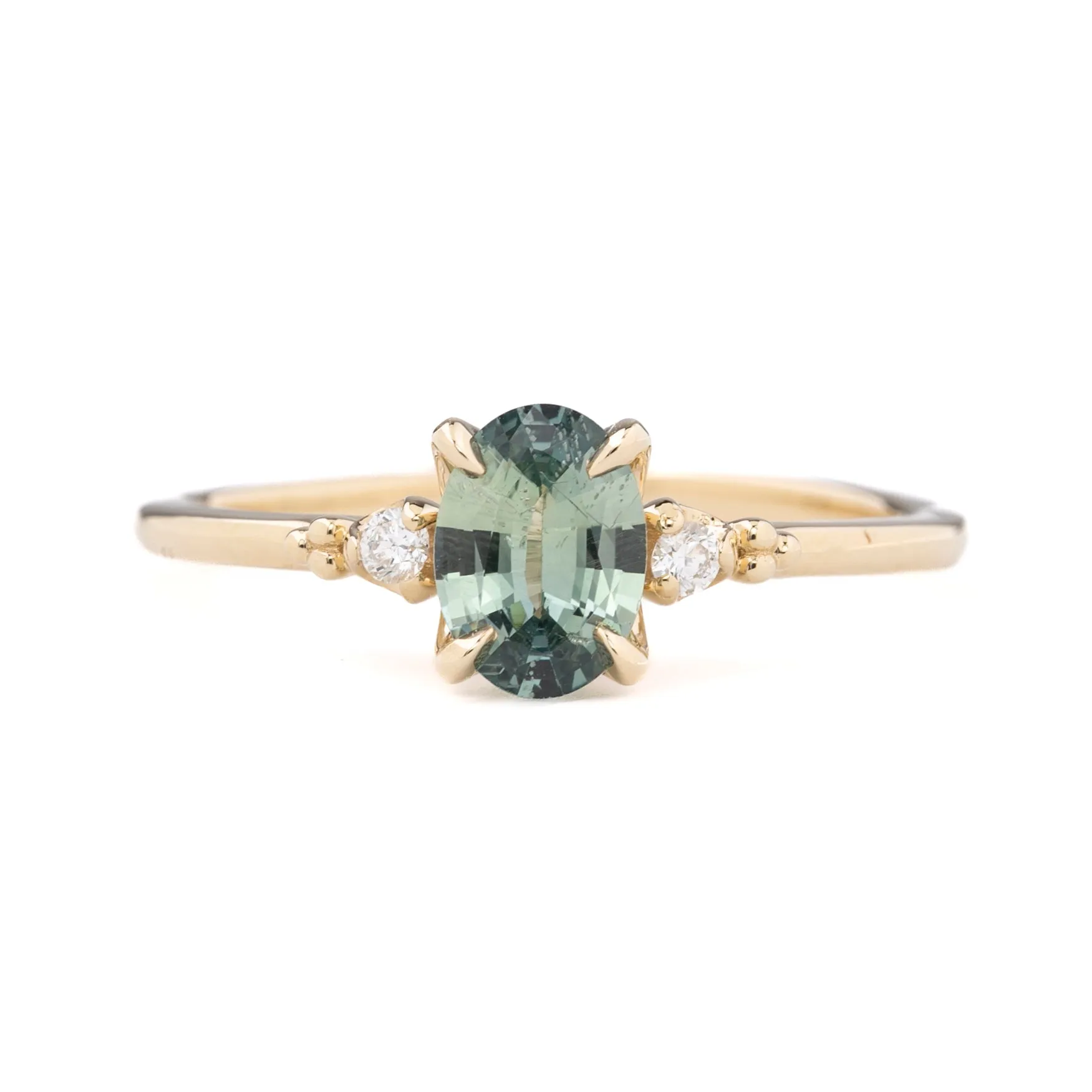 Estel Ring 0.72ct Green Madagascar Sapphire, 14k Yellow Gold (One of a kind)