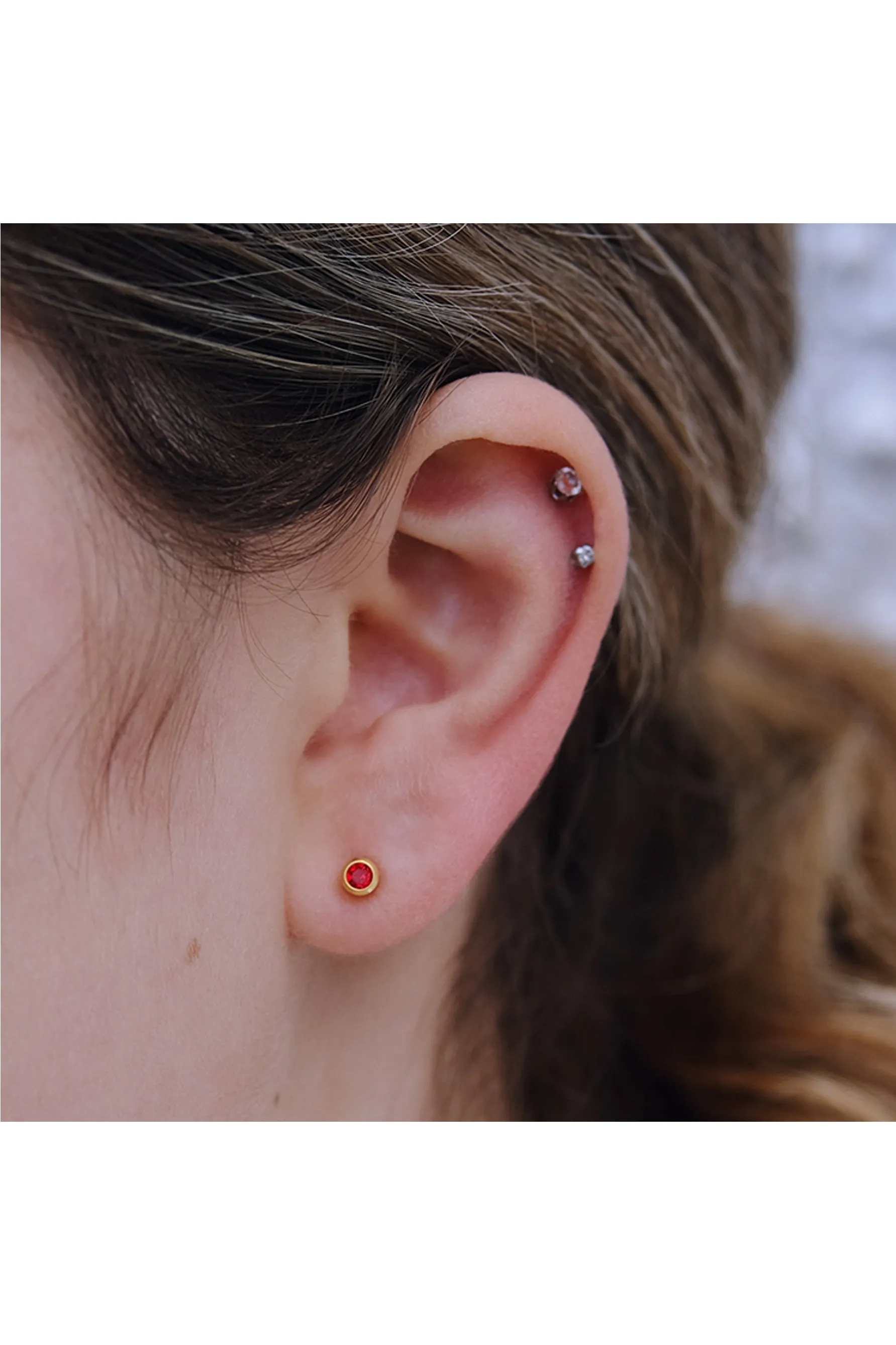 EURO 51270 Red Ruby Crystal July Birthstone Gold Studs