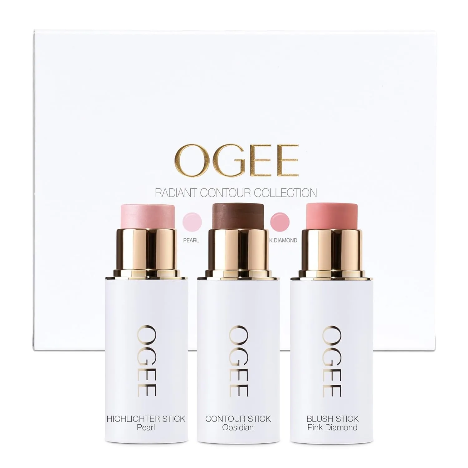 Face Stick Crystal Collection Trio - Contour Stick Makeup Collection - Certified Organic Contour Palette - Includes Bronzer Stick, Blush Stick & Highlighter Stick