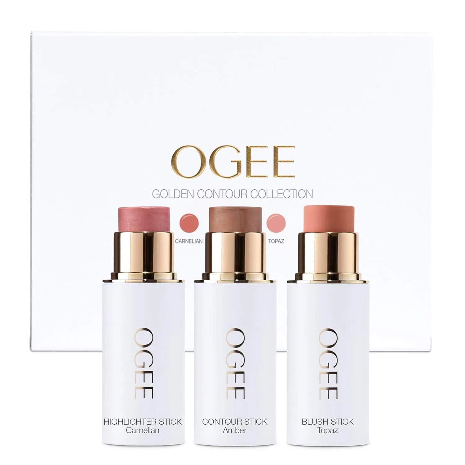 Face Stick Crystal Collection Trio - Contour Stick Makeup Collection - Certified Organic Contour Palette - Includes Bronzer Stick, Blush Stick & Highlighter Stick