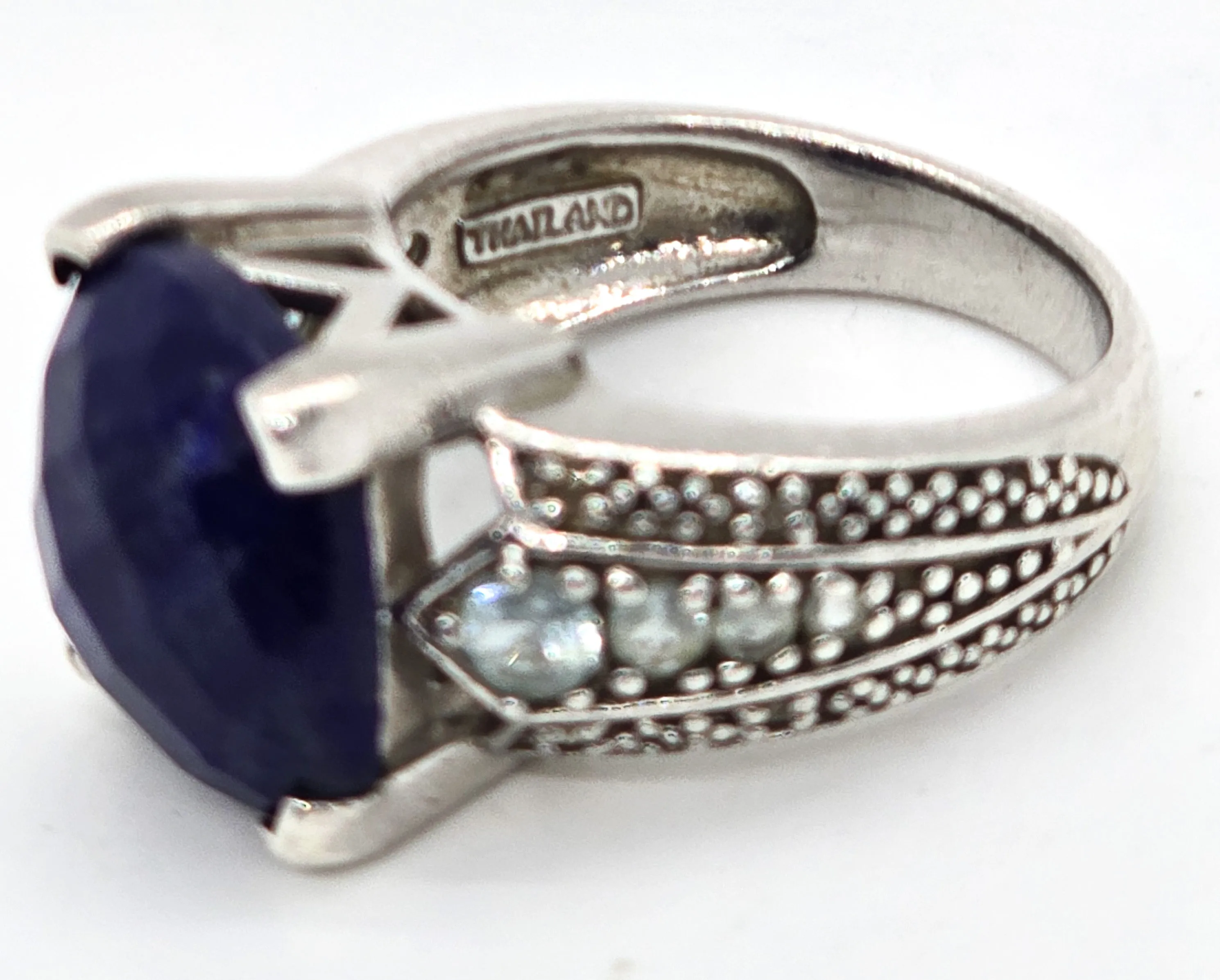 Fadi Faceted Lapis Lazuli and blue topaz large sterling silver statement ring size 8