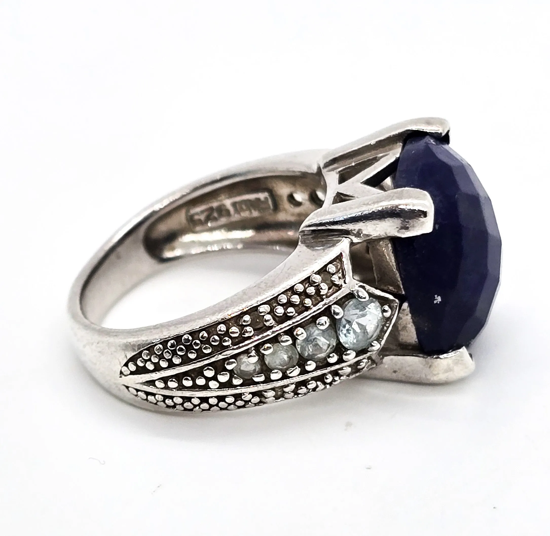 Fadi Faceted Lapis Lazuli and blue topaz large sterling silver statement ring size 8