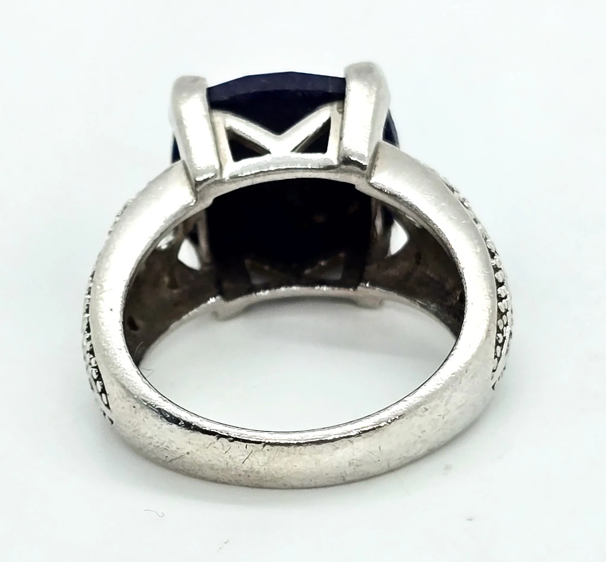 Fadi Faceted Lapis Lazuli and blue topaz large sterling silver statement ring size 8
