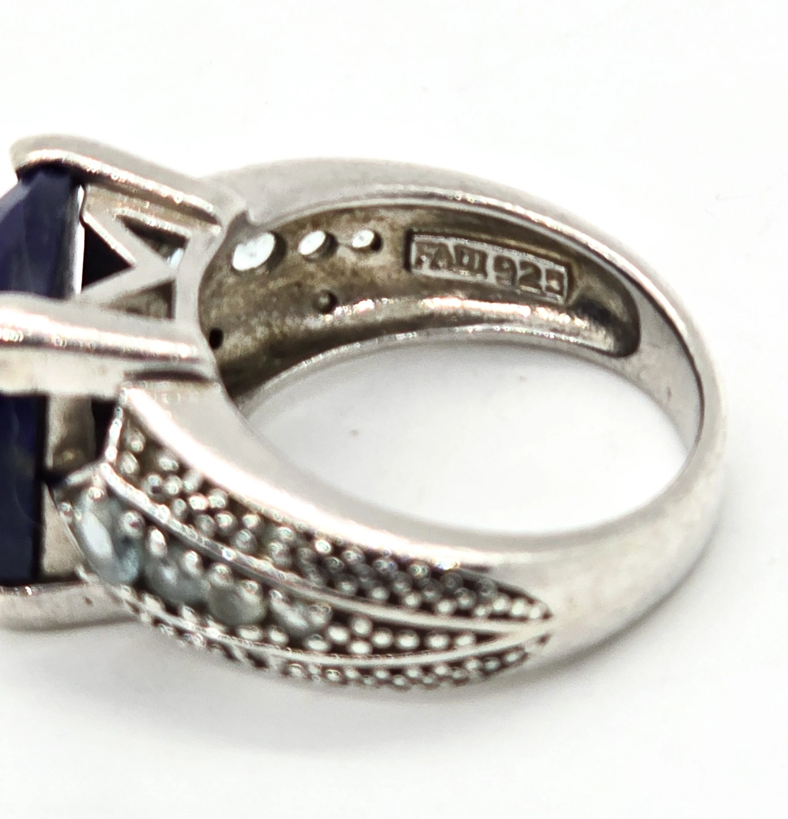 Fadi Faceted Lapis Lazuli and blue topaz large sterling silver statement ring size 8