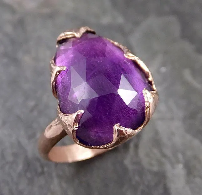 Fancy cut Amethyst Rose Gold Ring Gemstone Solitaire recycled 14k statement cocktail statement 1219