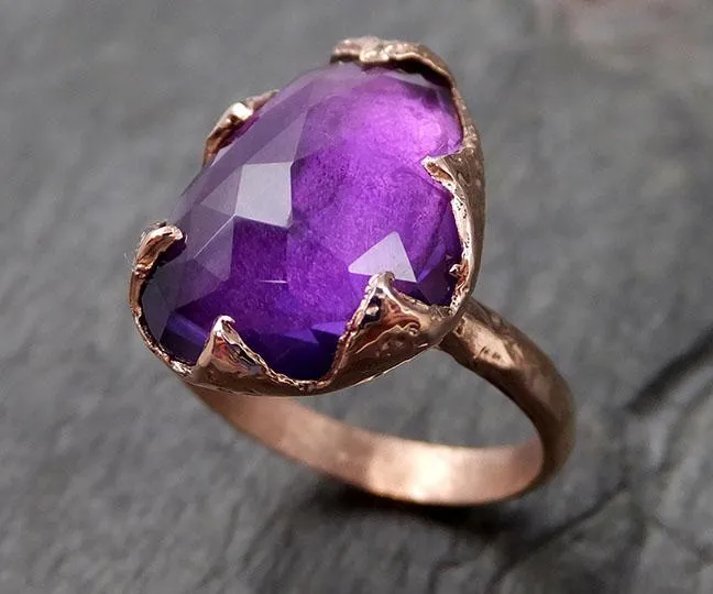 Fancy cut Amethyst Rose Gold Ring Gemstone Solitaire recycled 14k statement cocktail statement 1219