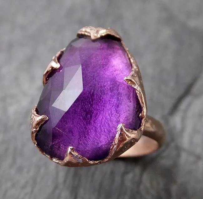 Fancy cut Amethyst Rose Gold Ring Gemstone Solitaire recycled 14k statement cocktail statement 1219