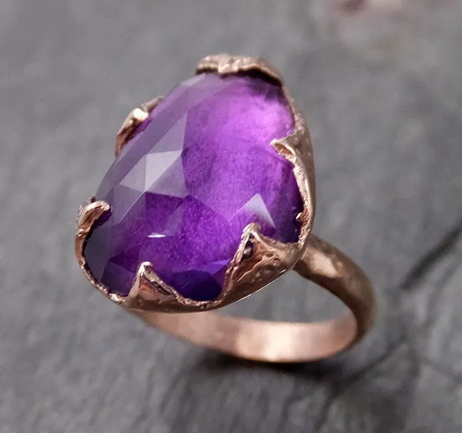 Fancy cut Amethyst Rose Gold Ring Gemstone Solitaire recycled 14k statement cocktail statement 1219