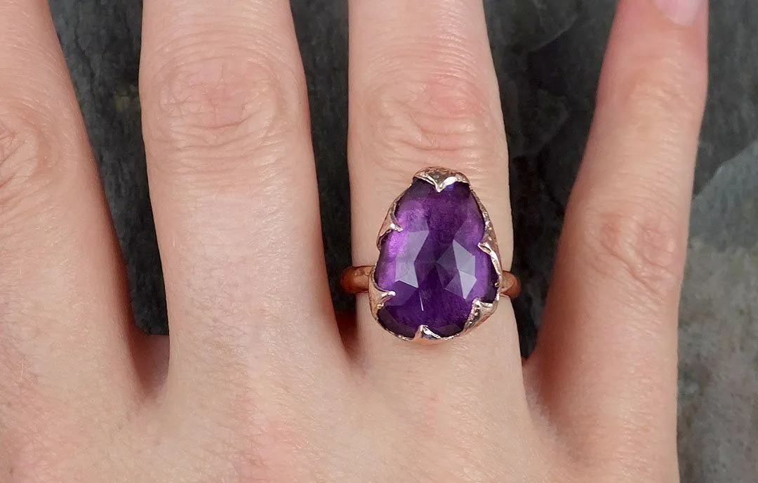 Fancy cut Amethyst Rose Gold Ring Gemstone Solitaire recycled 14k statement cocktail statement 1219