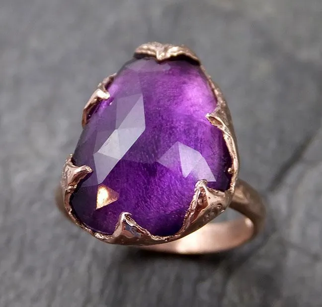 Fancy cut Amethyst Rose Gold Ring Gemstone Solitaire recycled 14k statement cocktail statement 1219