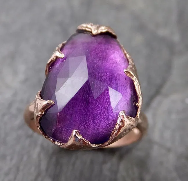 Fancy cut Amethyst Rose Gold Ring Gemstone Solitaire recycled 14k statement cocktail statement 1219