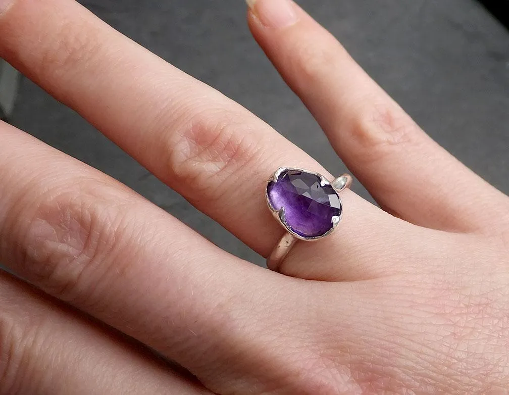 fancy cut amethyst sterling silver ring gemstone solitaire recycled statement ss00011 Alternative Engagement