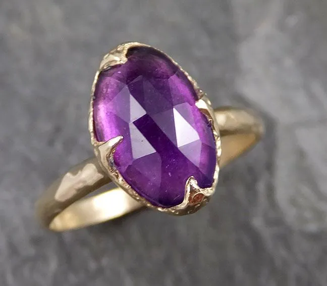 Fancy cut Amethyst Yellow Gold Ring Gemstone Solitaire recycled 14k statement cocktail statement 1274