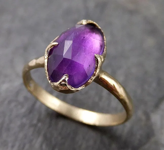 Fancy cut Amethyst Yellow Gold Ring Gemstone Solitaire recycled 14k statement cocktail statement 1274