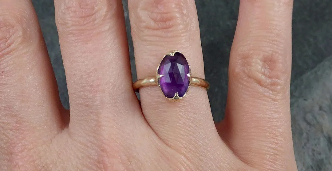 Fancy cut Amethyst Yellow Gold Ring Gemstone Solitaire recycled 14k statement cocktail statement 1274