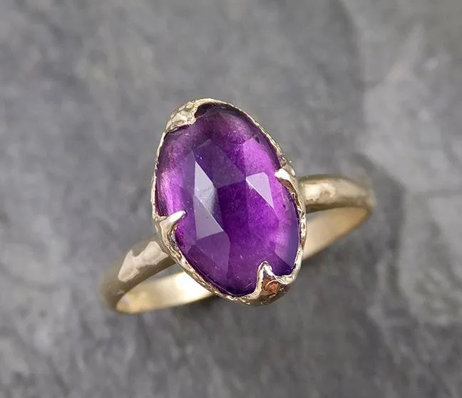 Fancy cut Amethyst Yellow Gold Ring Gemstone Solitaire recycled 14k statement cocktail statement 1274