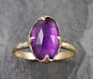 Fancy cut Amethyst Yellow Gold Ring Gemstone Solitaire recycled 14k statement cocktail statement 1274