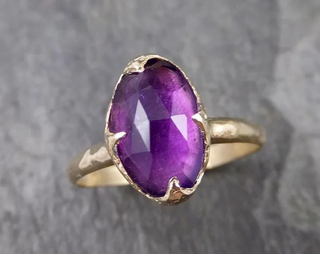 Fancy cut Amethyst Yellow Gold Ring Gemstone Solitaire recycled 14k statement cocktail statement 1274