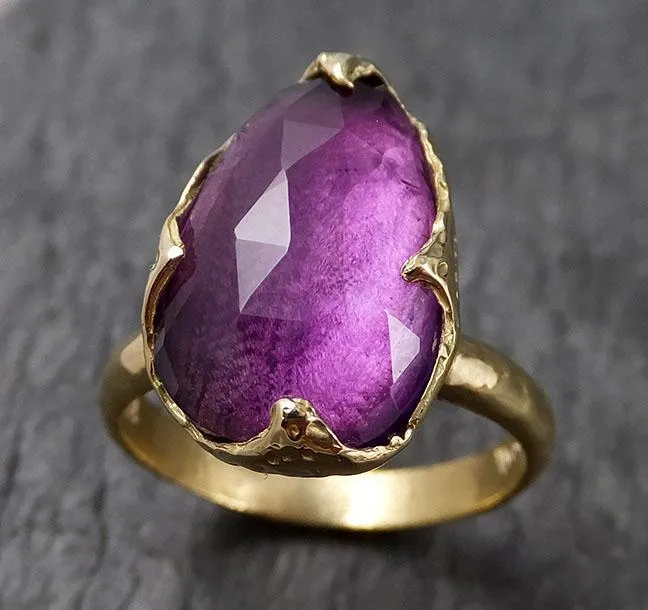 Fancy cut Amethyst Yellow Gold Ring Gemstone Solitaire recycled 18k statement cocktail statement 1434