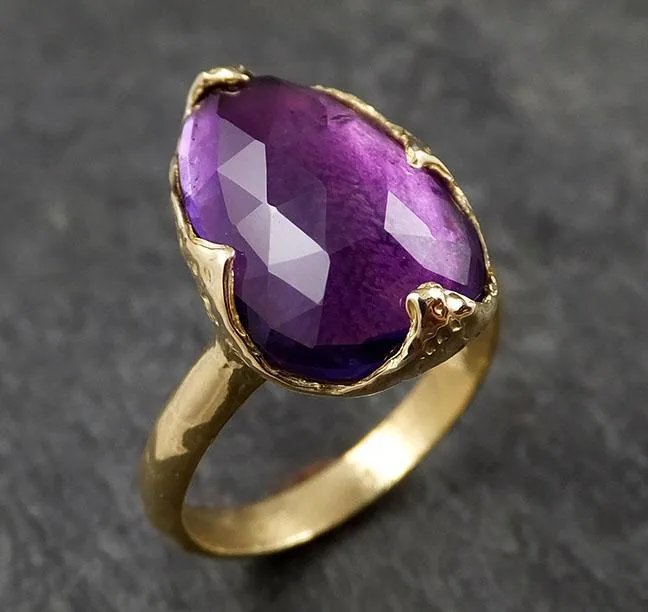 Fancy cut Amethyst Yellow Gold Ring Gemstone Solitaire recycled 18k statement cocktail statement 1434