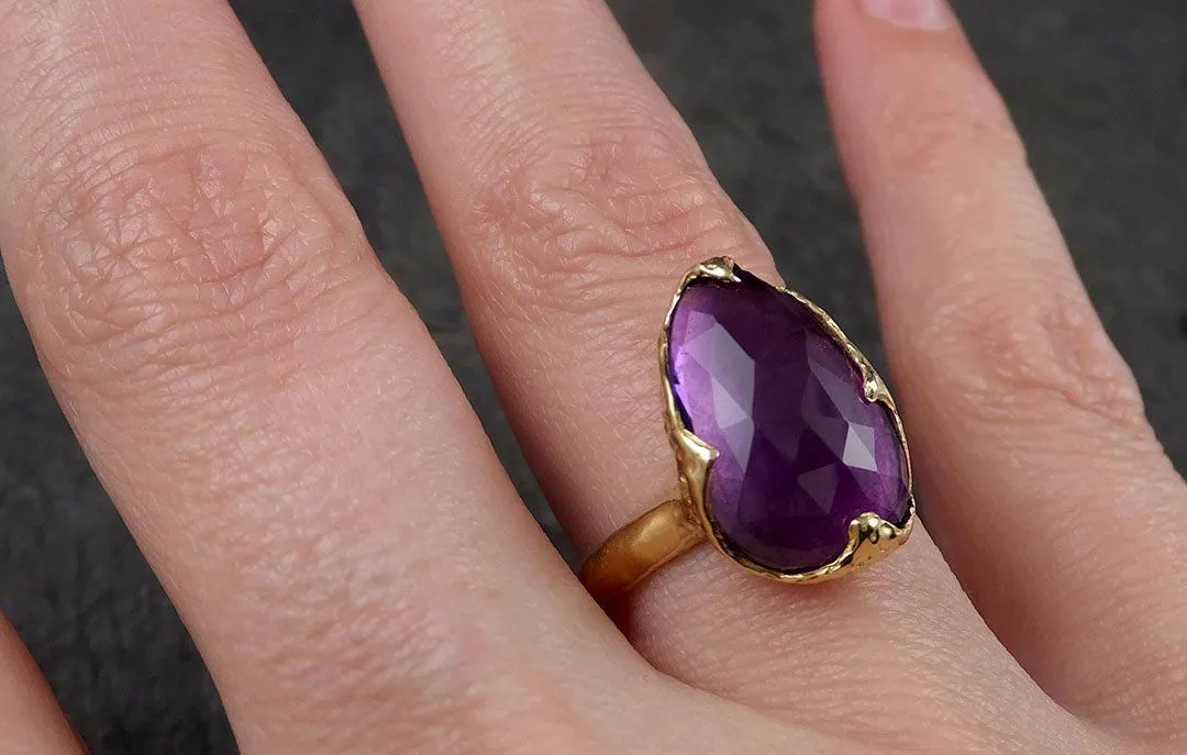 Fancy cut Amethyst Yellow Gold Ring Gemstone Solitaire recycled 18k statement cocktail statement 1434