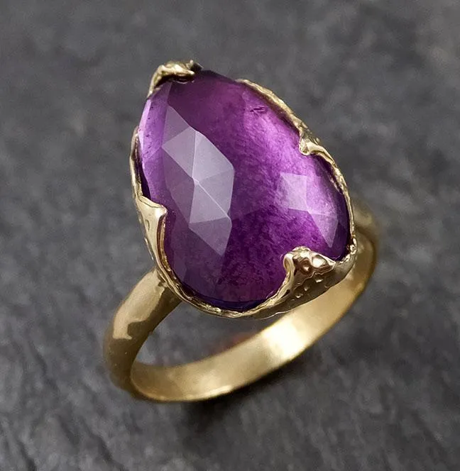 Fancy cut Amethyst Yellow Gold Ring Gemstone Solitaire recycled 18k statement cocktail statement 1434