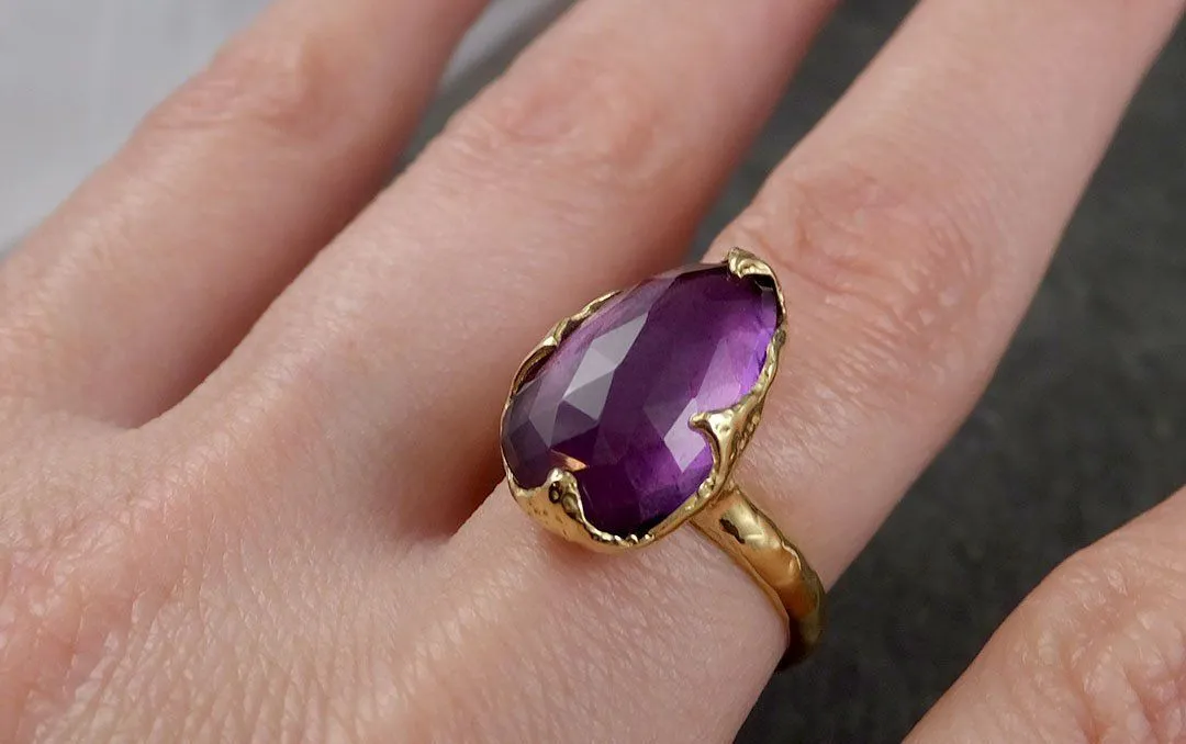 Fancy cut Amethyst Yellow Gold Ring Gemstone Solitaire recycled 18k statement cocktail statement 1434