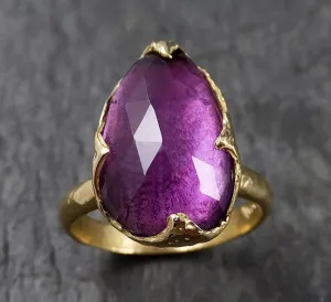 Fancy cut Amethyst Yellow Gold Ring Gemstone Solitaire recycled 18k statement cocktail statement 1434