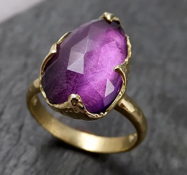 Fancy cut Amethyst Yellow Gold Ring Gemstone Solitaire recycled 18k statement cocktail statement 1434