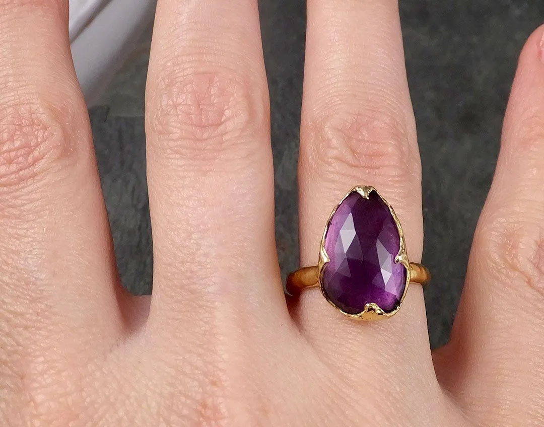 Fancy cut Amethyst Yellow Gold Ring Gemstone Solitaire recycled 18k statement cocktail statement 1434