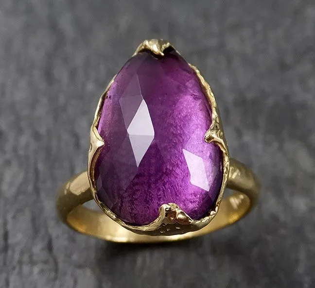 Fancy cut Amethyst Yellow Gold Ring Gemstone Solitaire recycled 18k statement cocktail statement 1434