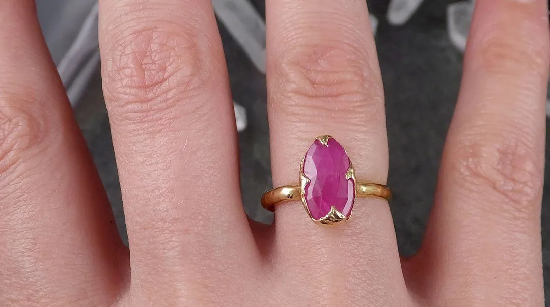 Fancy cut Burma Ruby Yellow Gold Ring Gemstone Solitaire recycled 18k statement cocktail statement 1513