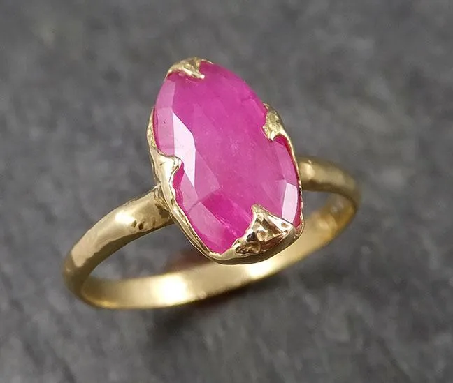 Fancy cut Burma Ruby Yellow Gold Ring Gemstone Solitaire recycled 18k statement cocktail statement 1513