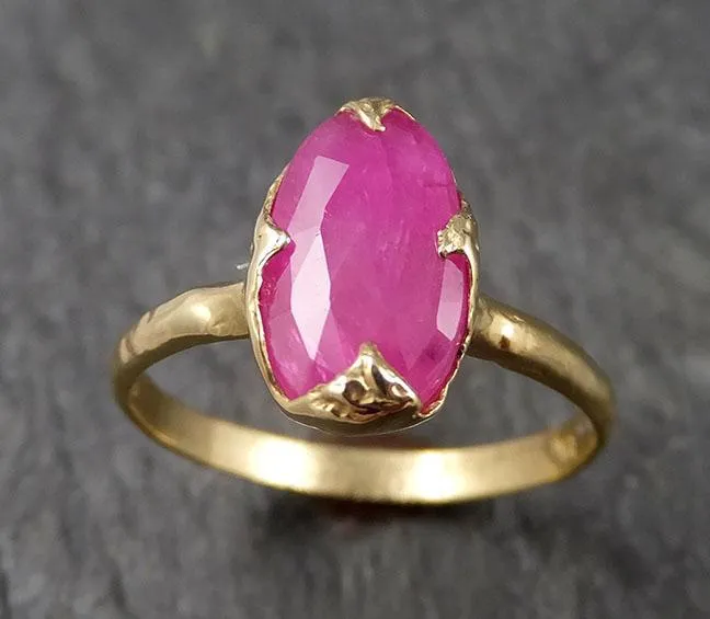 Fancy cut Burma Ruby Yellow Gold Ring Gemstone Solitaire recycled 18k statement cocktail statement 1513
