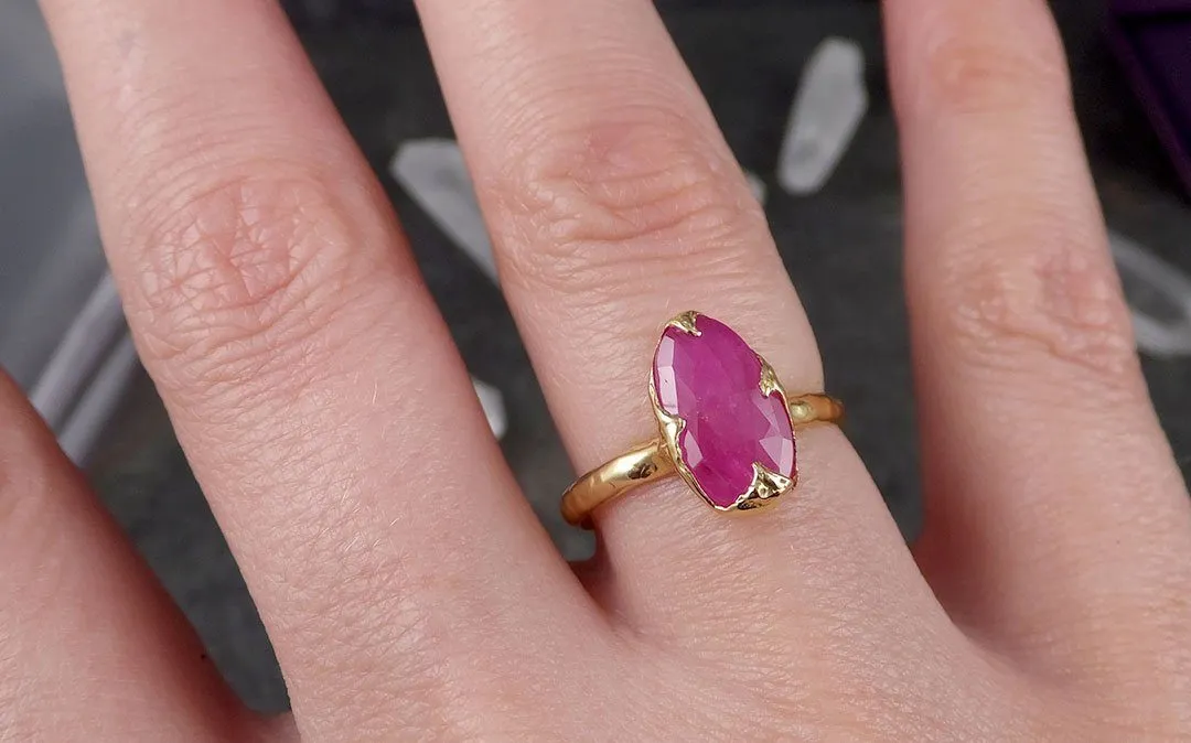Fancy cut Burma Ruby Yellow Gold Ring Gemstone Solitaire recycled 18k statement cocktail statement 1513
