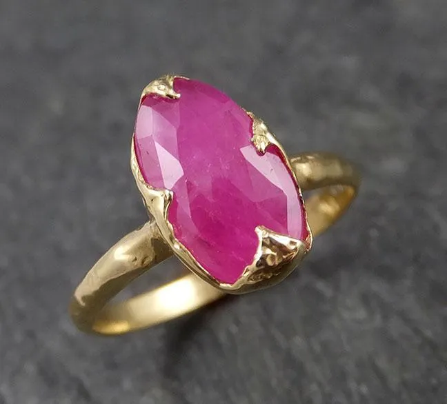 Fancy cut Burma Ruby Yellow Gold Ring Gemstone Solitaire recycled 18k statement cocktail statement 1513