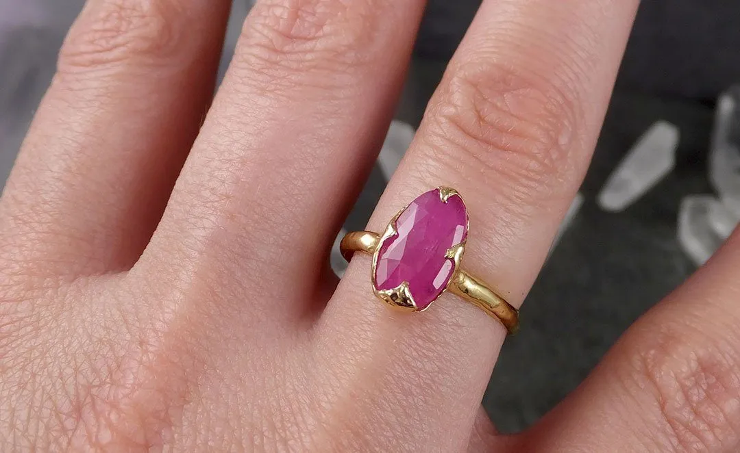 Fancy cut Burma Ruby Yellow Gold Ring Gemstone Solitaire recycled 18k statement cocktail statement 1513