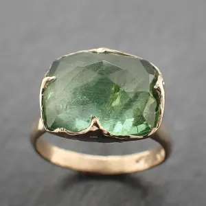 Fancy cut Green Tourmaline Yellow Gold Ring Gemstone Solitaire recycled 14k statement Engagement ring 3320