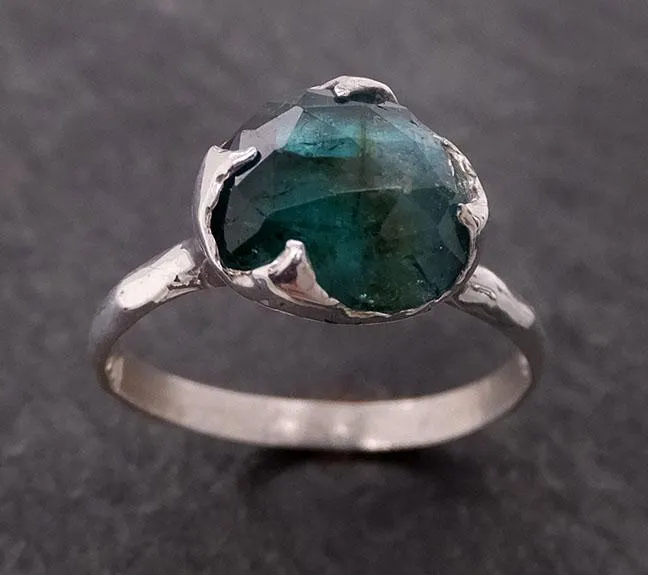 fancy cut indicolite blue green tourmaline sterling silver ring gemstone solitaire recycled statement ss00013 Alternative Engagement