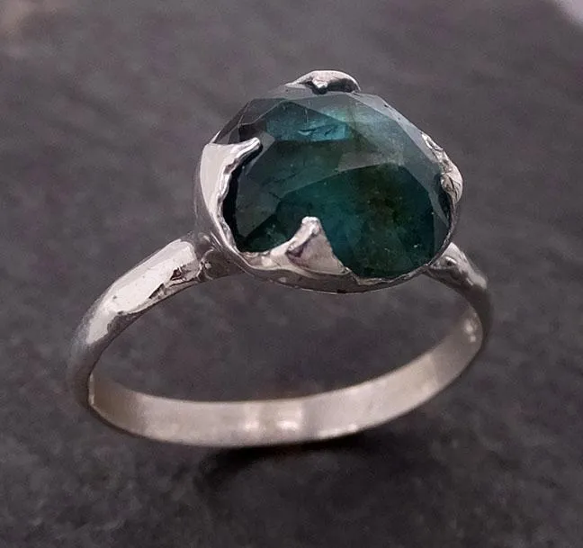 fancy cut indicolite blue green tourmaline sterling silver ring gemstone solitaire recycled statement ss00013 Alternative Engagement