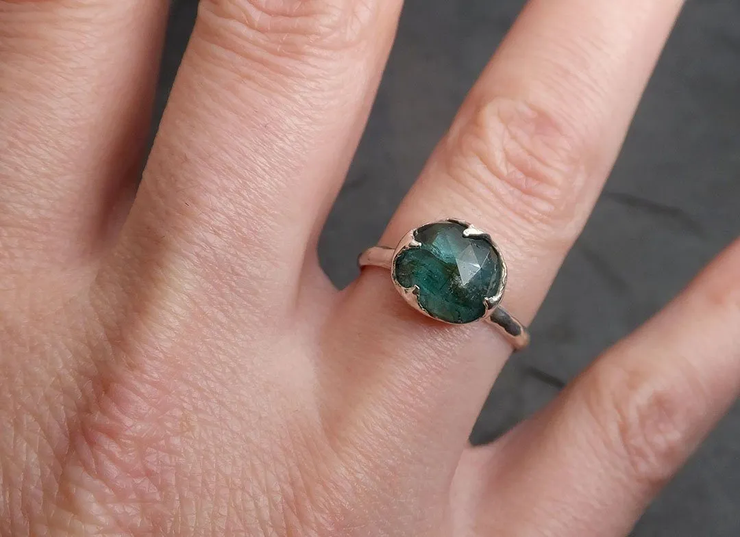 fancy cut indicolite blue green tourmaline sterling silver ring gemstone solitaire recycled statement ss00013 Alternative Engagement