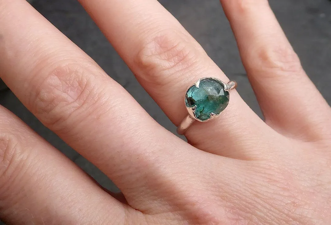 fancy cut indicolite blue green tourmaline sterling silver ring gemstone solitaire recycled statement ss00013 Alternative Engagement