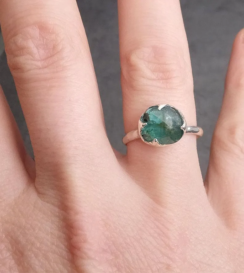 fancy cut indicolite blue green tourmaline sterling silver ring gemstone solitaire recycled statement ss00013 Alternative Engagement