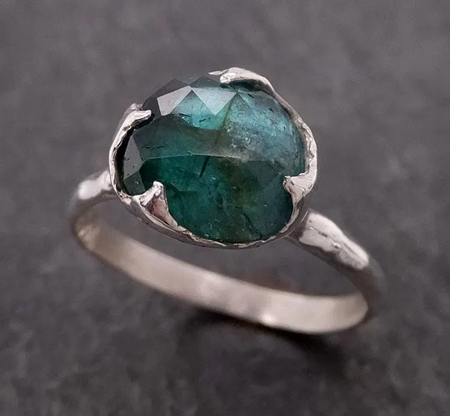 fancy cut indicolite blue green tourmaline sterling silver ring gemstone solitaire recycled statement ss00013 Alternative Engagement