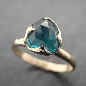 Fancy cut Indicolite Tourmaline Yellow Gold Ring Gemstone Solitaire recycled 14k statement ring 3319